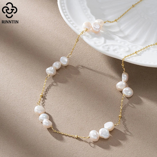 Elena Pearl Necklace Baroque Gold Chain