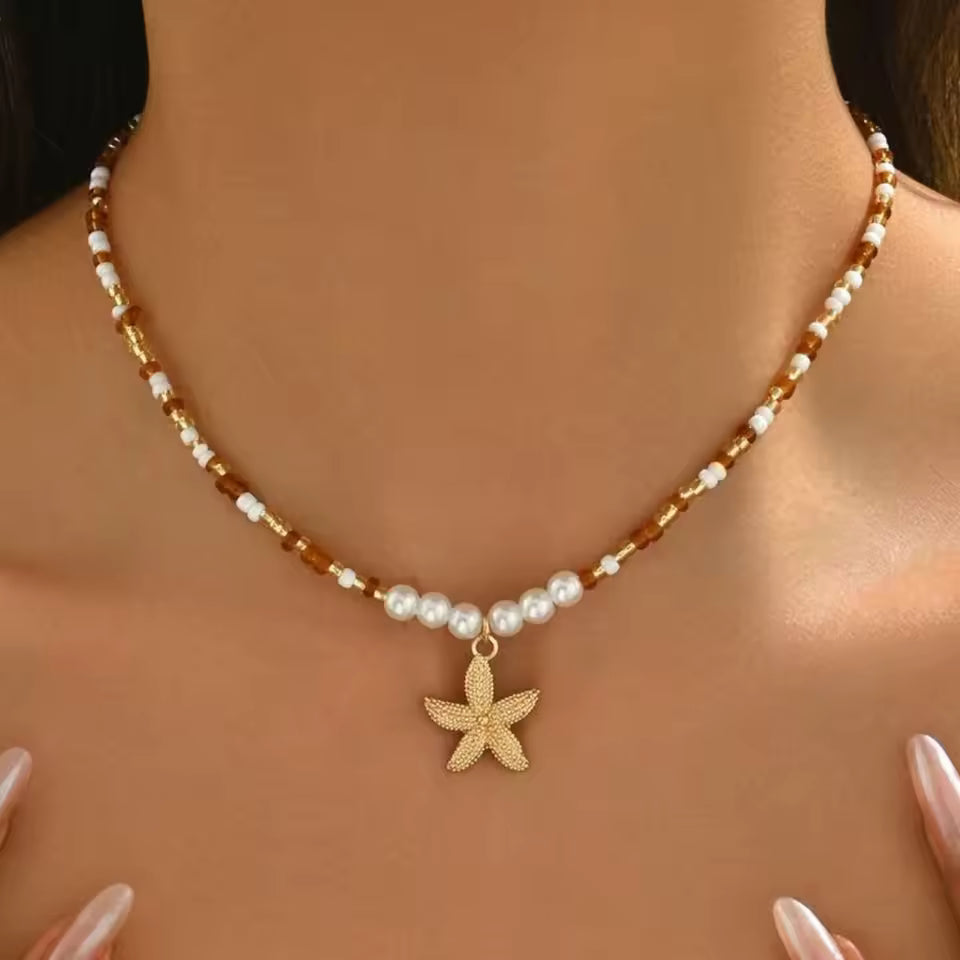 Elena Boho Starfish Rice Bead Choker