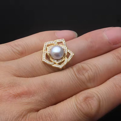 Anillos de perlas naturales de agua dulce reales para mujer, anillos de perlas cultivadas chapadas en oro, regalo de cumpleaños ajustable para madre, blanco y negro