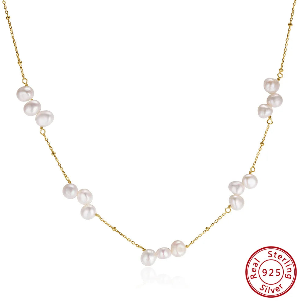 Elena Pearl Necklace Baroque Gold Chain