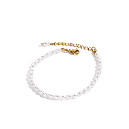 EManco-pulsera de perlas de imitación para mujer, pulsera ovalada de acero inoxidable, regalos navideños, directo de fábrica
