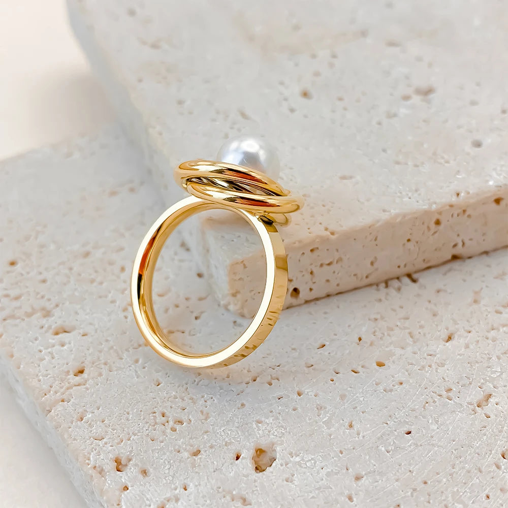 EManco, nueva moda, anillos de perlas de imitación de acero inoxidable para mujeres, niñas y joyería para fiesta de boda, envío de 48 horas