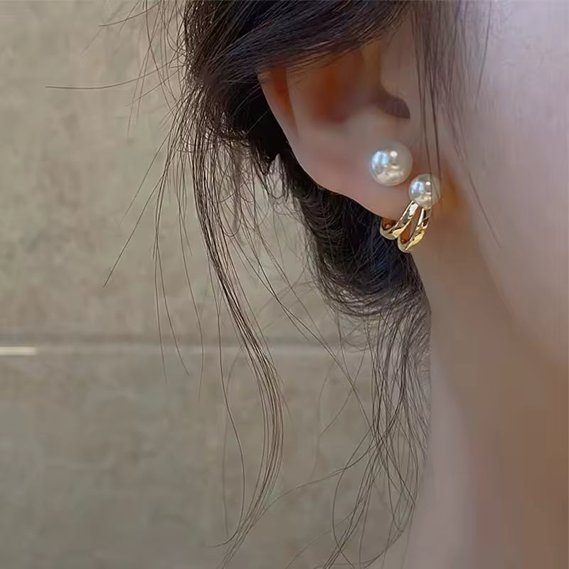 Irregular Pearl Earrings - Gold Geometric Jewelry