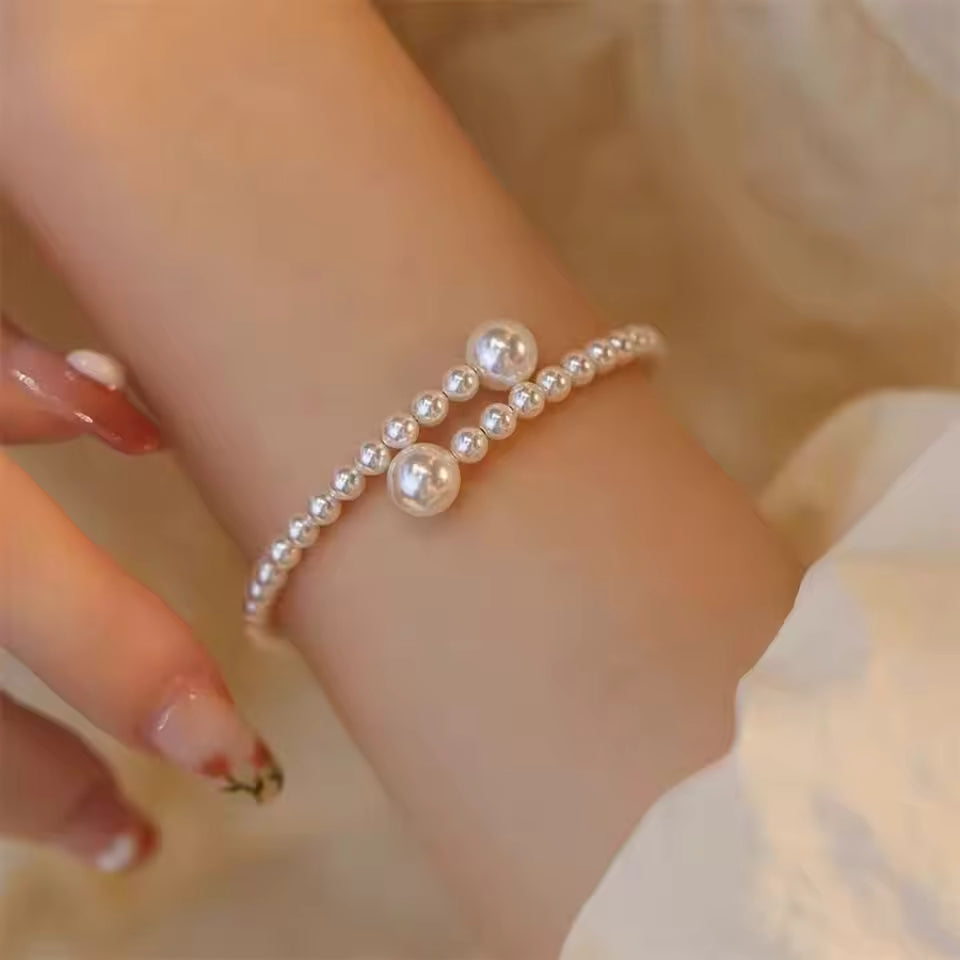 Pulsera de perlas Vintage francesa, brazalete ajustable con bola acrílica Simple para mujer, joyería de moda, triangulación de envíos