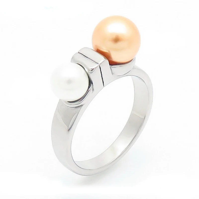 Anillos de cuentas de perlas de imitación de concha francesa para mujeres y hombres, anillos geométricos de acero inoxidable de Color dorado y plateado, joyería femenina