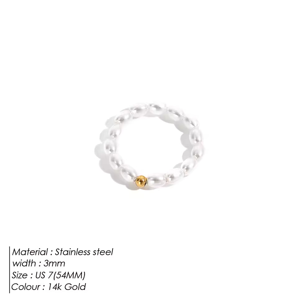 EManco-Anillo de dedo de perla minimalista, perla de imitación coreana, anillos de perlas redondas blancas, regalo de aniversario de boda