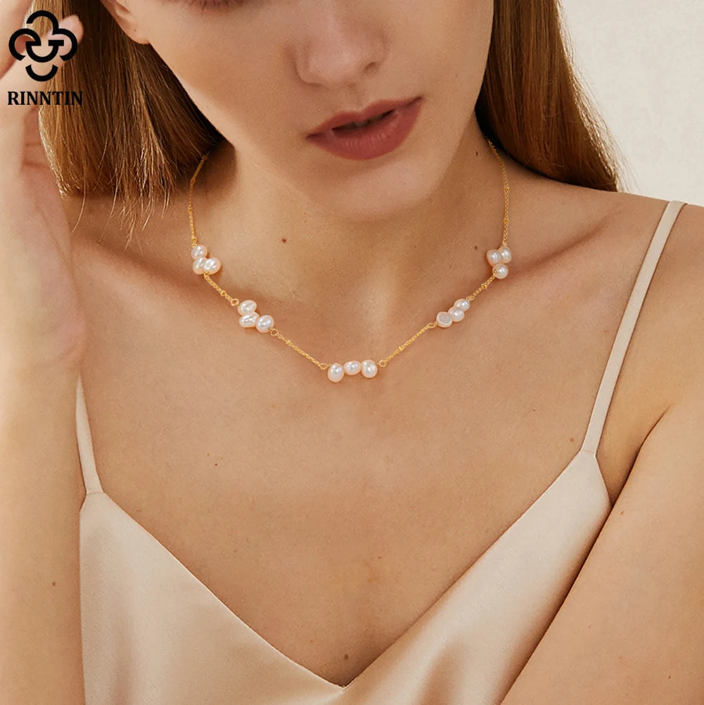 Elena Pearl Necklace Baroque Gold Chain