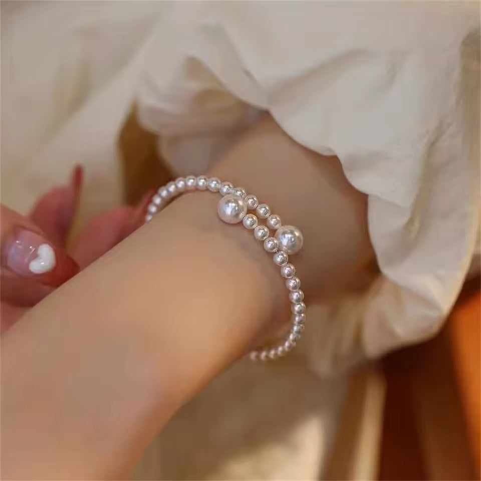 Pulsera de perlas Vintage francesa, brazalete ajustable con bola acrílica Simple para mujer, joyería de moda, triangulación de envíos
