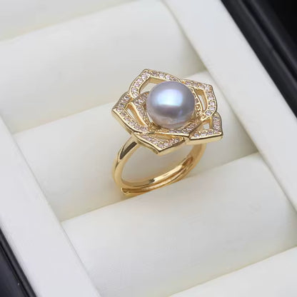 Anillos de perlas naturales de agua dulce reales para mujer, anillos de perlas cultivadas chapadas en oro, regalo de cumpleaños ajustable para madre, blanco y negro