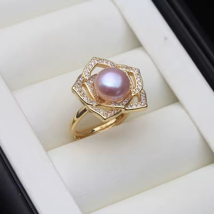 Anillos de perlas naturales de agua dulce reales para mujer, anillos de perlas cultivadas chapadas en oro, regalo de cumpleaños ajustable para madre, blanco y negro