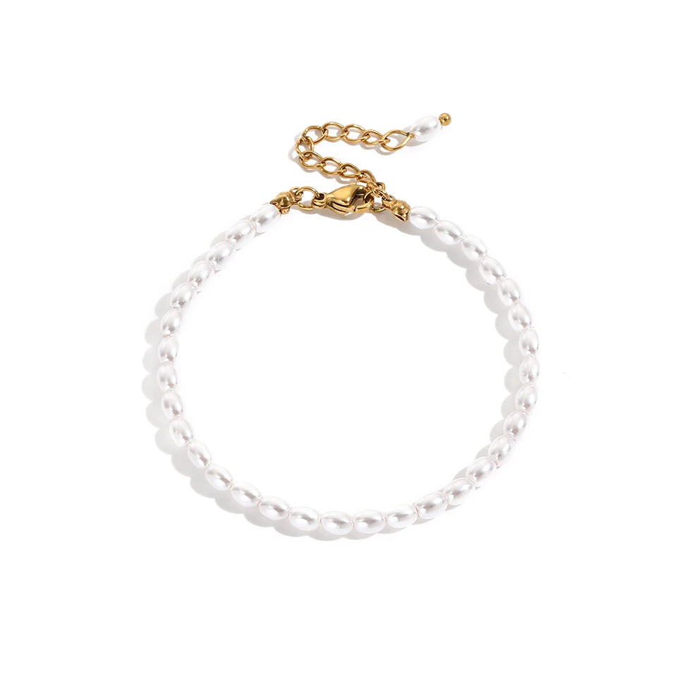 EManco-pulsera de perlas de imitación para mujer, pulsera ovalada de acero inoxidable, regalos navideños, directo de fábrica