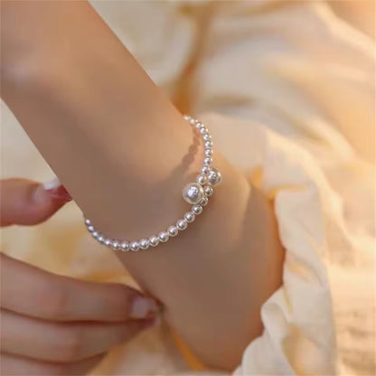 Pulsera de perlas Vintage francesa, brazalete ajustable con bola acrílica Simple para mujer, joyería de moda, triangulación de envíos