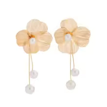 Elena Long Pearl Flower Tassel Earrings