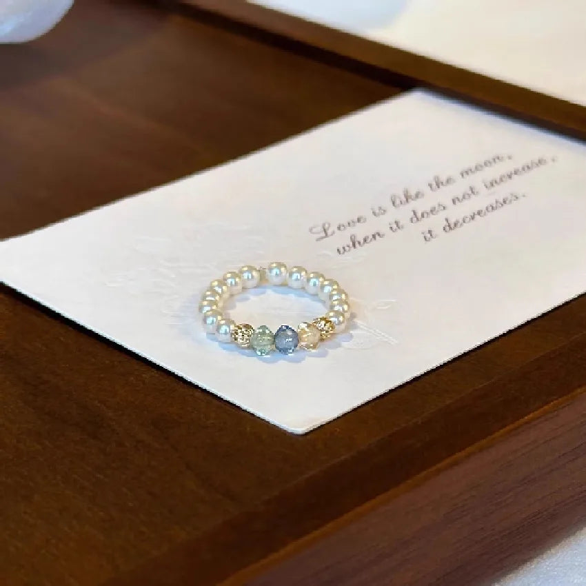 Anillos de perlas de imitación de circón Vintage francés para mujer, elegante anillo elástico con cuentas, regalo de joyería de boda para fiesta de lujo