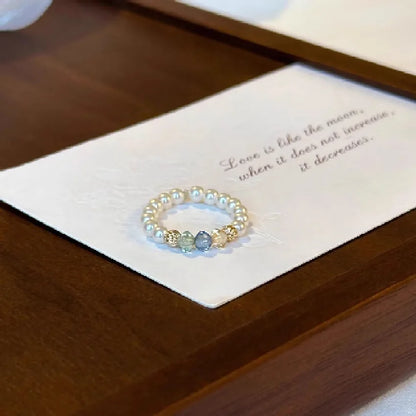 Anillos de perlas de imitación de circón Vintage francés para mujer, elegante anillo elástico con cuentas, regalo de joyería de boda para fiesta de lujo