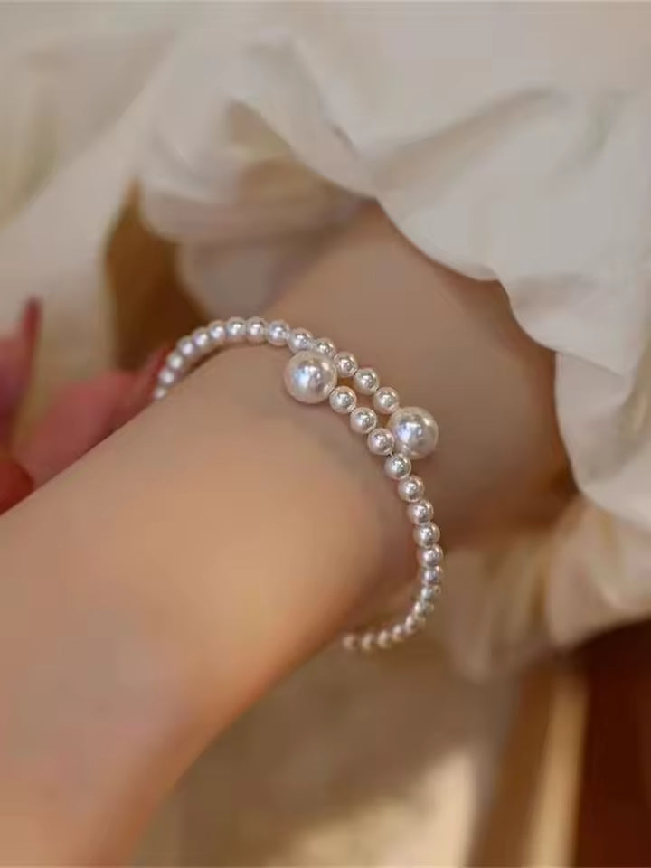 Pulsera de perlas Vintage francesa, brazalete ajustable con bola acrílica Simple para mujer, joyería de moda, triangulación de envíos