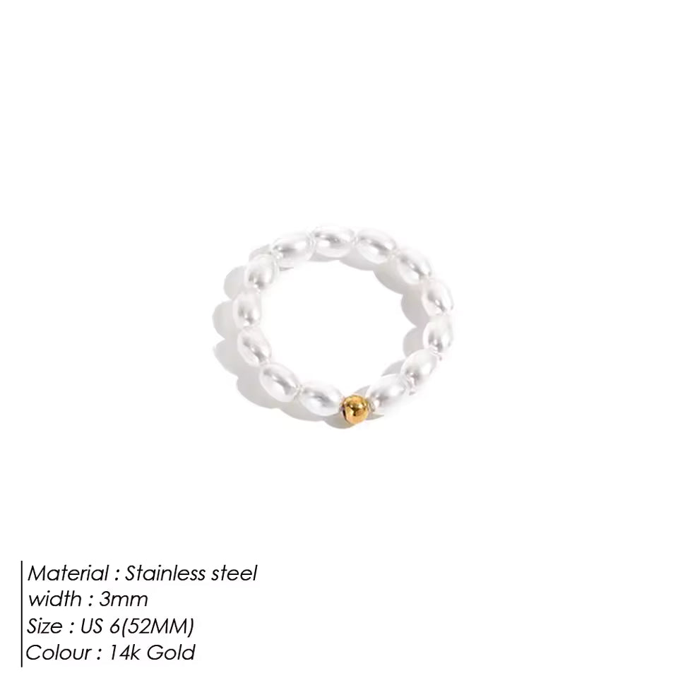 EManco-Anillo de dedo de perla minimalista, perla de imitación coreana, anillos de perlas redondas blancas, regalo de aniversario de boda