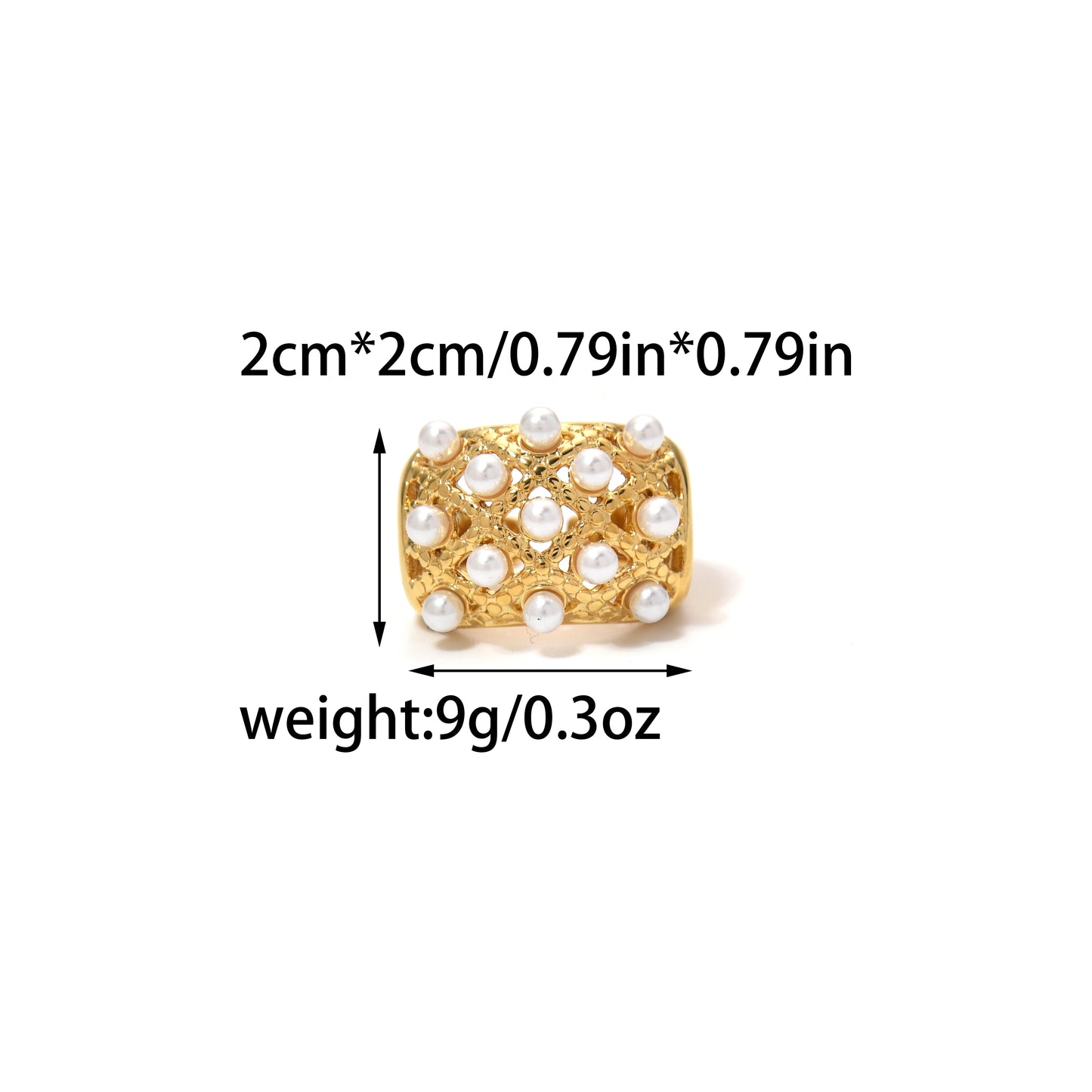 Anillo geométrico hueco de perla de imitación chapado en oro de 18k de acero inoxidable para mujer, anillo abierto francés con temperamento, regalo de joyería para uso diario