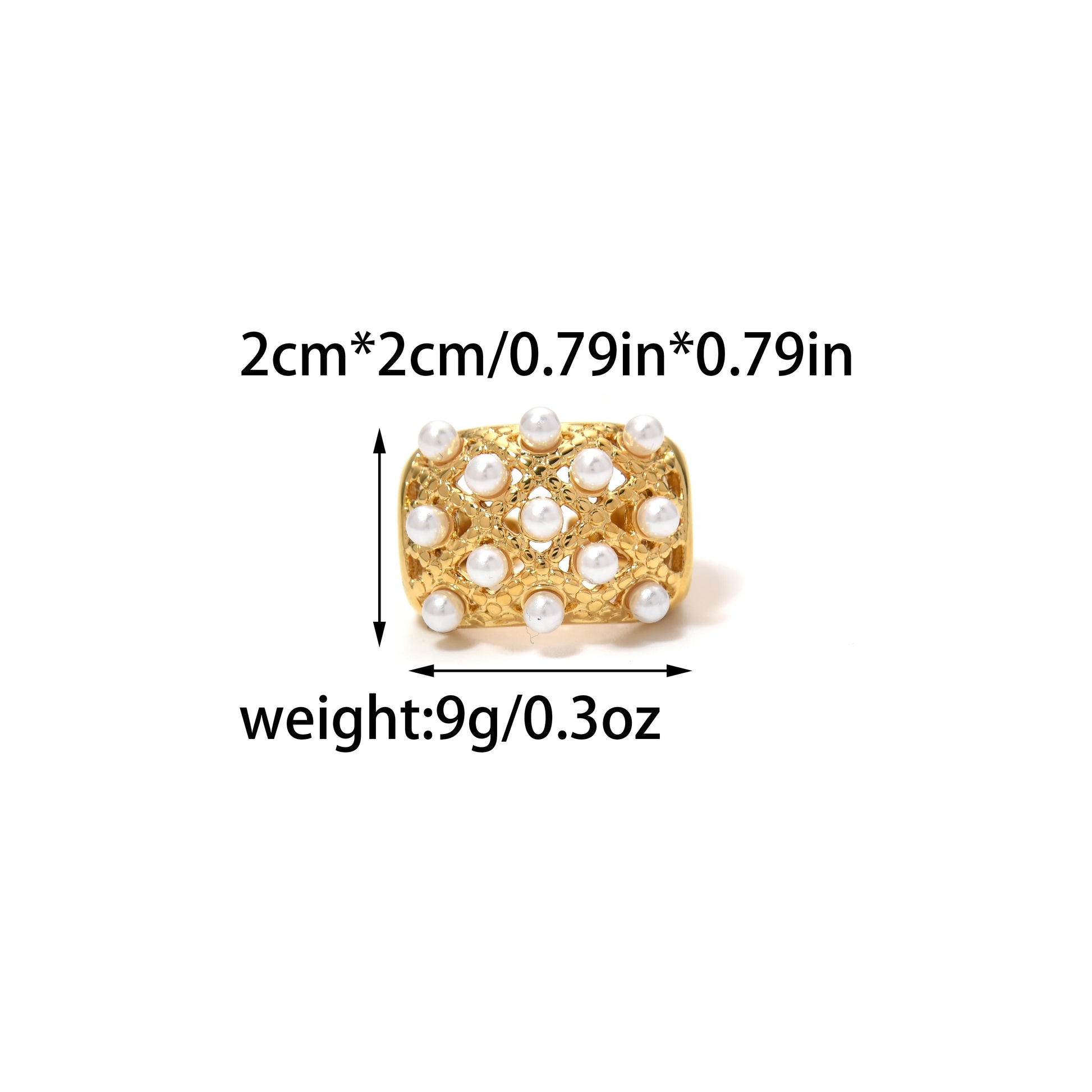 Anillo geométrico hueco de perla de imitación chapado en oro de 18k de acero inoxidable para mujer, anillo abierto francés con temperamento, regalo de joyería para uso diario