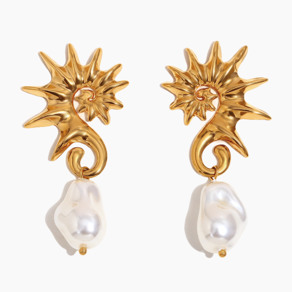 Elena Seahorse Pearl Drop Earrings