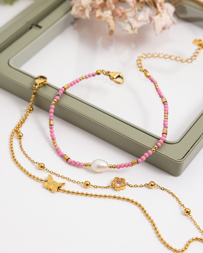 Elena Pink Pearl Bead Bracelet