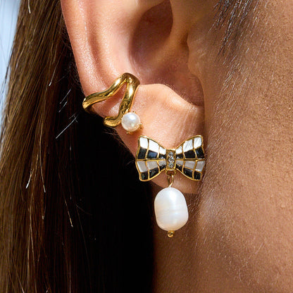 Elena Checkmate Charm Pearl Earrings