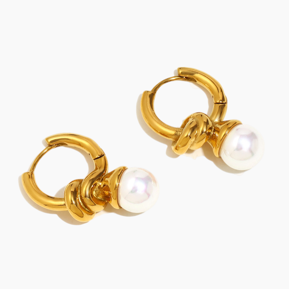 Elena Pearl Knot Hoop Earrings