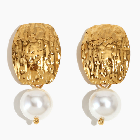 Elena Textured Pearl Drop Earrings