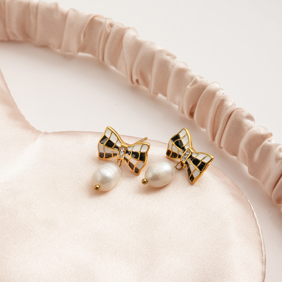 Elena Checkmate Charm Pearl Earrings