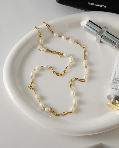 Elena Golden Pearl Link Chain Necklace