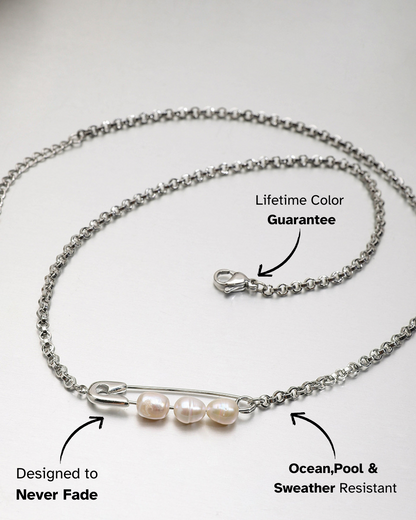 Elena Pearl-Pin Double Chain Necklace