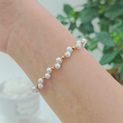 Elegante pulsera con dijes de perlas de imitación para mujer, pulseras de cadena con cuentas de acero inoxidable, regalo de joyería de boda impermeable